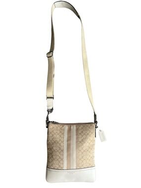 COACH Swingpack Crossbody Monogram Jacquard in Tan, Ivory, Cream, Metallic